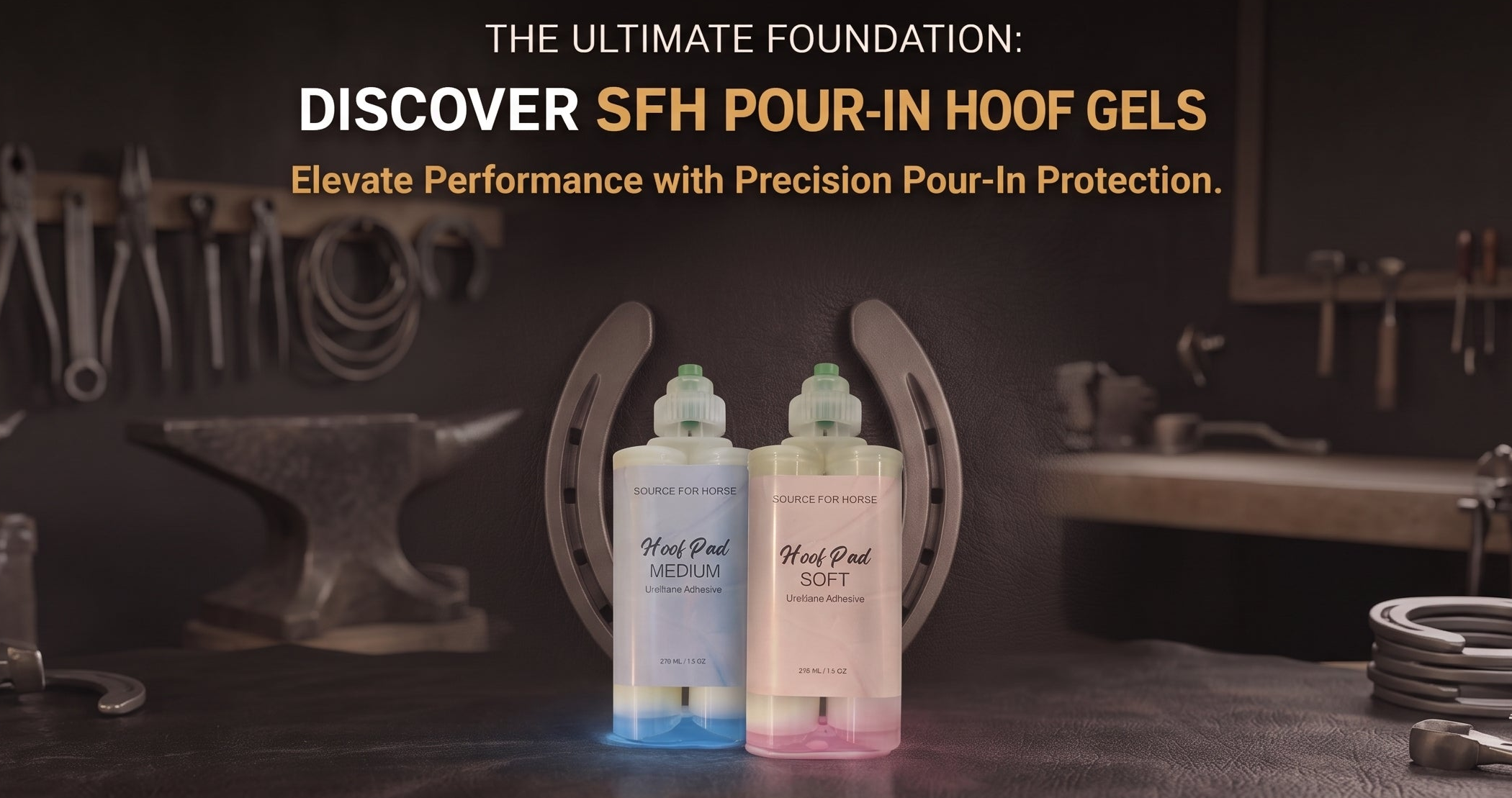 Two bottles of SFH Pour-In Hoof Gels 