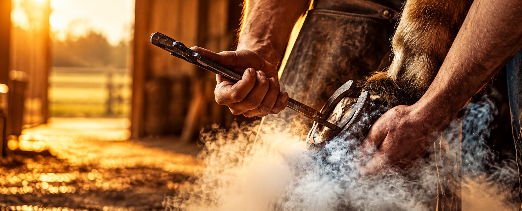 Farrier shaping and fitting a horseshoe on a horse hoof
